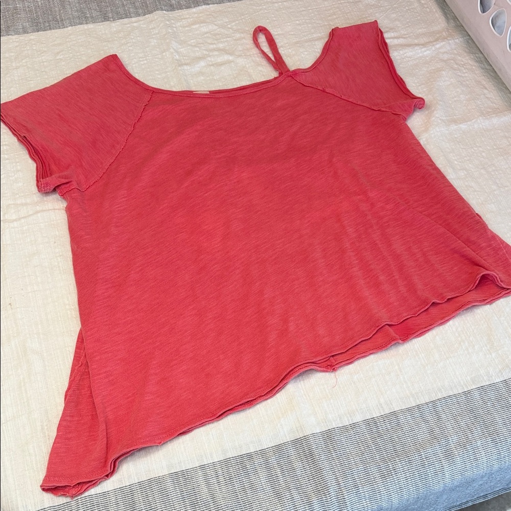 Free People Coral One-Shoulder Short Sleeve Top size small